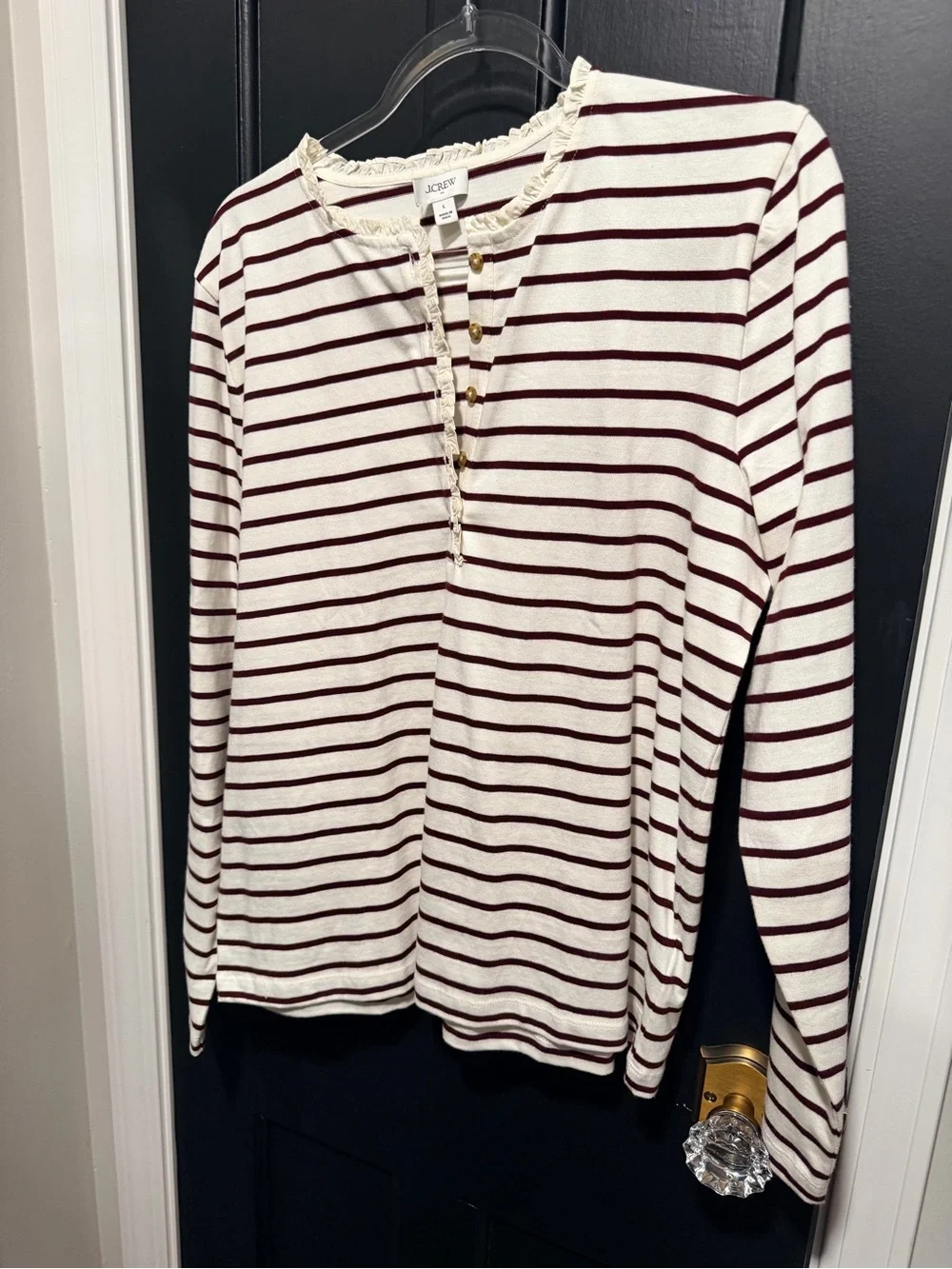 J. Crew Ivory Top with Burgundy Stripes